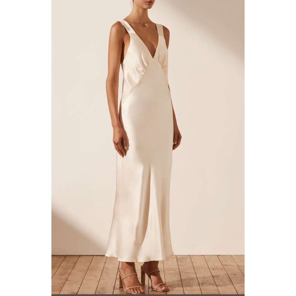Shona Joy LA LUNE PLUNGED MIDI DRESS - CREAM Size 8